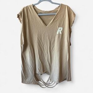 Young & Reckless Distressed Y2K tan top with cut out detail Size XL